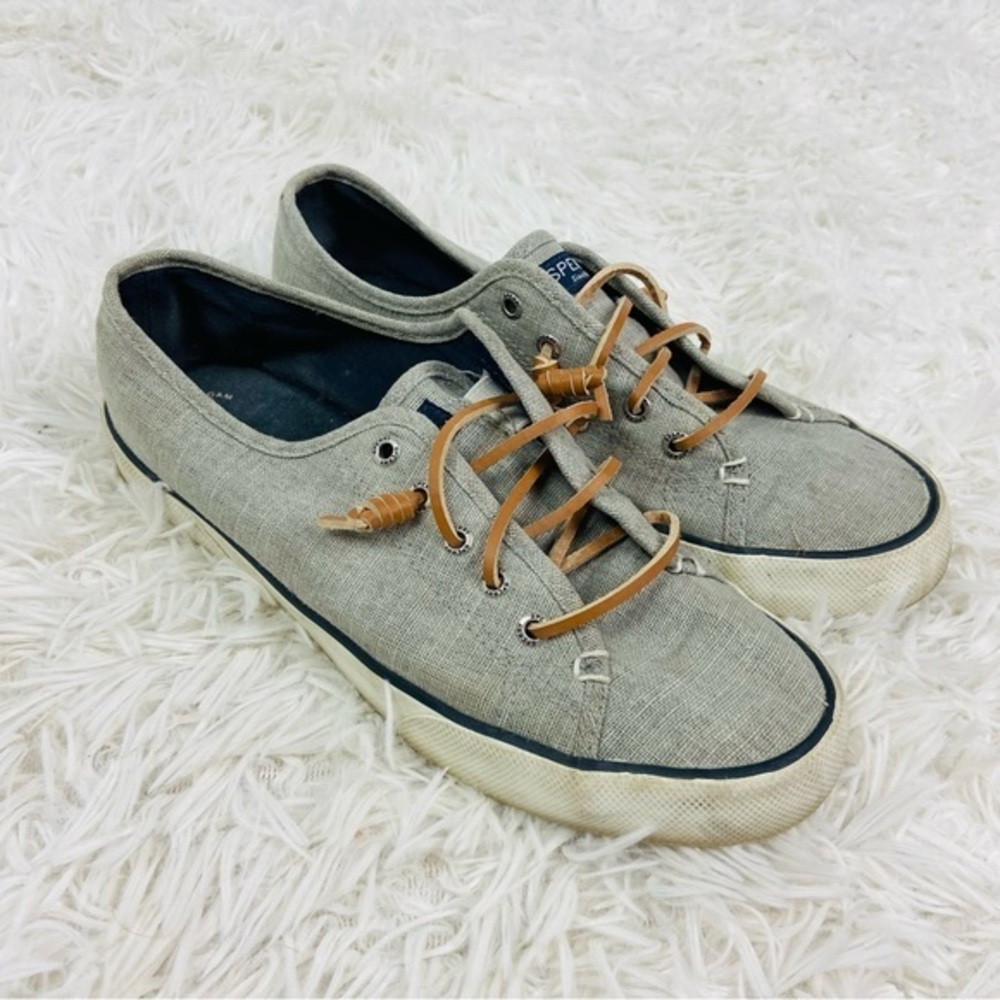 SPERRY TOPSIDER gray leather lace up women’s boat shoes size 9